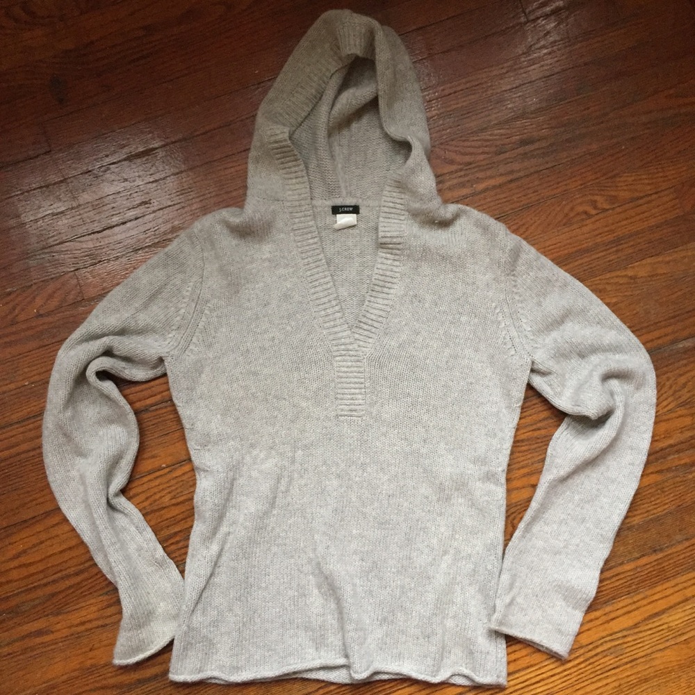 J. Crew size M Grey Hooded Merino Blend Sweater